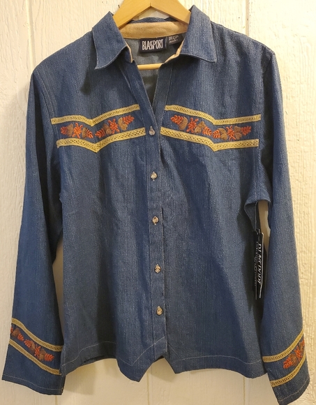 Blassport Womens Blue Western Blouse szL - Picture 1 of 5